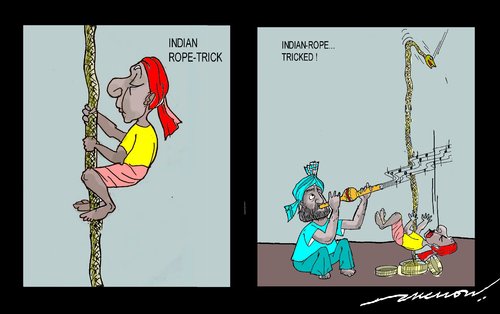 Cartoon: Indian rope trick (medium) by kar2nist tagged indian,rope,trick,snake,charmer,circus