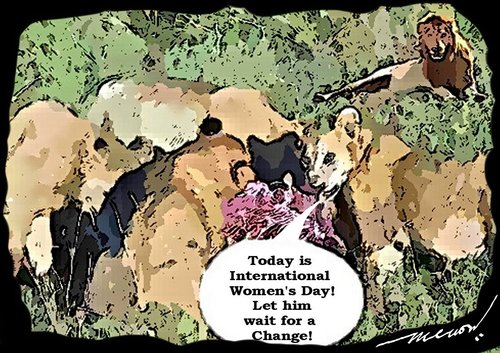 Cartoon: International Womens Day (medium) by kar2nist tagged womensday,lions,hunt,malelion,femalelion