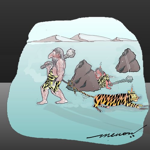 Cartoon: Pulling wool over (medium) by kar2nist tagged caveman,tiger,deceiving