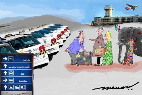 Cartoon: Q 4 a taxi (medium) by kar2nist tagged taxi,que,airport,elephant,luggage