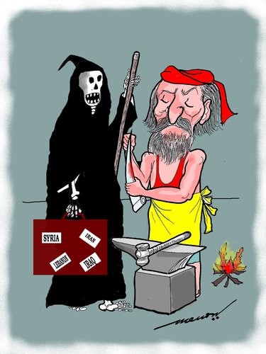 Cartoon: Workaholc (medium) by kar2nist tagged worek,death,wars,blacksmith,innocents,killing