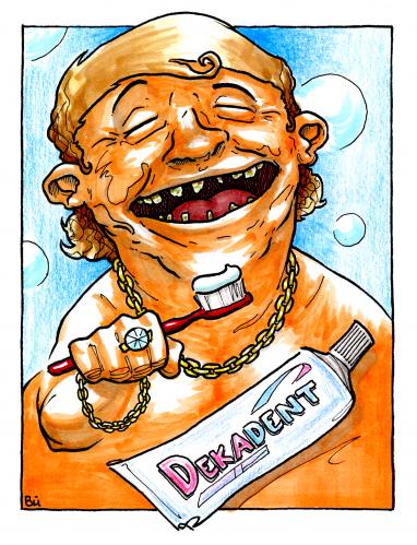 Cartoon: Dekadent (medium) by Bülow tagged decadent,dekadent,toothpaste,zahnpasta,reich,reichtum,vermögen,oberschicht,dekadenz,dekadent,geld,zahn,zähne,zahnmedizin,zahnpasta,medizin,zahnpflege,pflege,hygiene,gesundheit,gesund