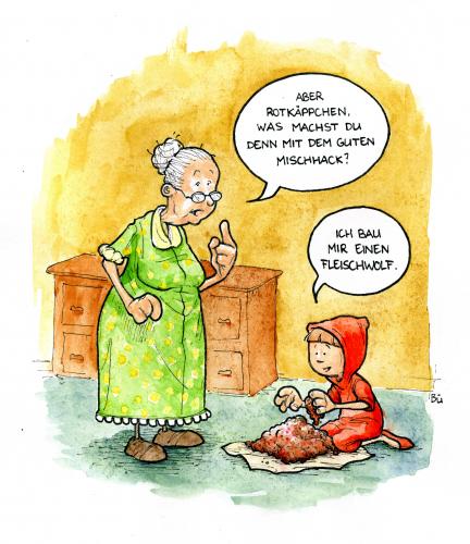 Cartoon: Es war einmal... (medium) by Bülow tagged rotkäppchen,met,fleisch,beef,meat,märchen,rotkäppchen,oma,großmutter,tochter,enkel,ernährung,lebensmittel,essen,met,hack,hackfleisch,fleisch,fleischwolf,wolf,wurst