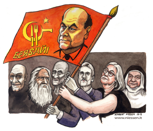 Cartoon: Avanti popolo (medium) by Niessen tagged italy,elections,politicians,bersani,dalema,bindi,stalin,comunism