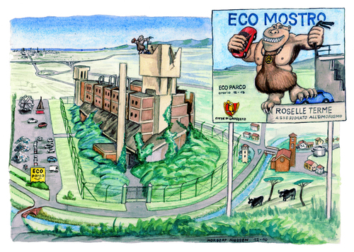 Cartoon: Eco Mostro (medium) by Niessen tagged monster,italy,ecology,garbage,trash,tuscany,grosseto,roselle