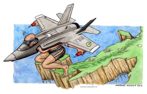 Cartoon: F 35 low cost (medium) by Niessen tagged f35,aereo,guerra,italia,militare,plane,war,italy,military,flugzeug,krieg,italien,militär