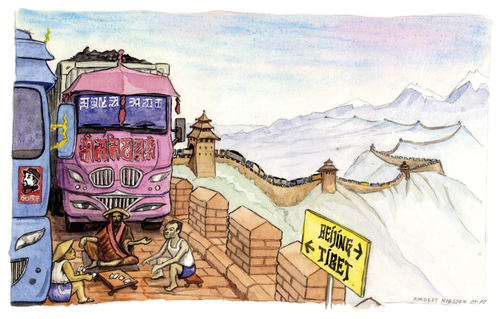 Cartoon: Great Wall (medium) by Niessen tagged great,china,jam,traffic,wall,trucks,carbon,energy