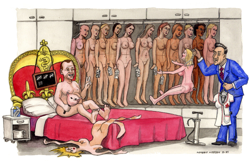 Cartoon: Le donne del Premier (medium) by Niessen tagged italy,competition,prostitute,plastic,berlusconi,bed