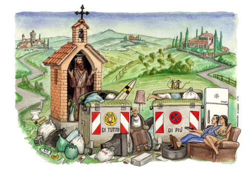 Cartoon: Visit Tuscany (medium) by Niessen tagged ecology,trash,toscana,spazzatura,garbage,tuscany,environment,turism