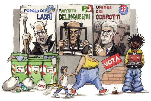 Cartoon: Vota (medium) by Niessen tagged alfano,bersani,casini,italy,votation,parlament