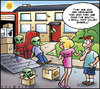 Cartoon: Newcomers Moving (small) by Carayboo tagged newcomer neighbor move alien roswell moving box street address friend lengele