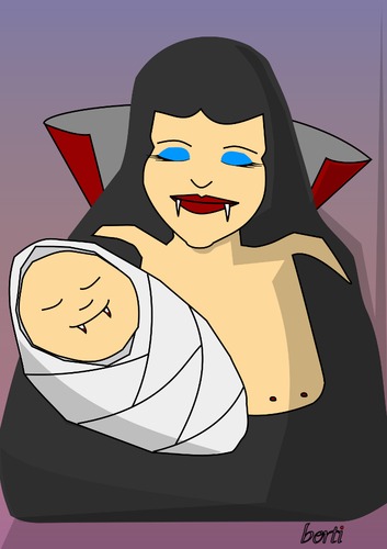 Cartoon: Baby Vampire (medium) by berti tagged inkscape,blood,suck,feeding,breast,saugen,blut,geben,brust,baby,vampirbaby