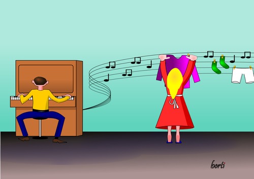 Cartoon: Musikalischer Waschtag (medium) by berti tagged inkscape,dry,up,hung,wash,laundry,aufhängen,wäsche,waschen,musik,klavier