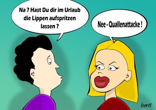 Cartoon: Quallenattacke (medium) by berti tagged inkscape,reaction,allergic,poison,jellyfish,allergie,gift,angriff,qualle