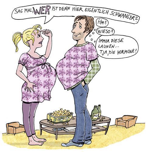 Cartoon: Schwangerschaft (medium) by BiSch tagged pregnancy,schwangerschaft,eltern,parents,schwanger,pregnant,schwangerschaft,schwanger,eltern,familie,beziehung,liebe,hormone,frauen,männer