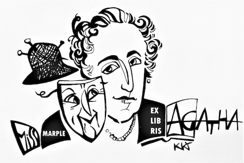 Cartoon: AGATHA CHRISTIE exlibris (medium) by Kestutis tagged agatha,christie,marple,exlibris,kestutis,lithuania,book,detective,writer