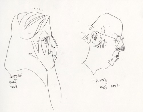 Cartoon: Artists Giedre and Juozas (medium) by Kestutis tagged artist,sketch,kestutis,lithuania