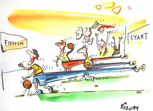 Cartoon: BASKETBALL TRAINING (medium) by Kestutis tagged happening,finish,start,sports,training,basketball
