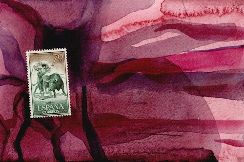 Cartoon: Black humor. Incident (medium) by Kestutis tagged black,humor,incident,bull,toreador,briefmarke,post,kestutis,lithuania,art,kunst,dadapostcard,stamps