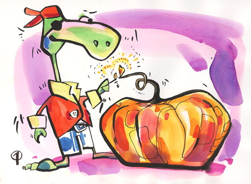 Cartoon: BOMB ART (medium) by Kestutis tagged pirate,bomb,turtle,lithuania,siaulytis,kestutis,adventure,comic,strip,food,chef,pumpkin,art,halloween