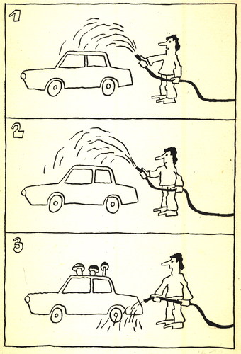 Cartoon: Car wash. 1972 (medium) by Kestutis tagged kestutis,lithuania,car,mushroom,pilz