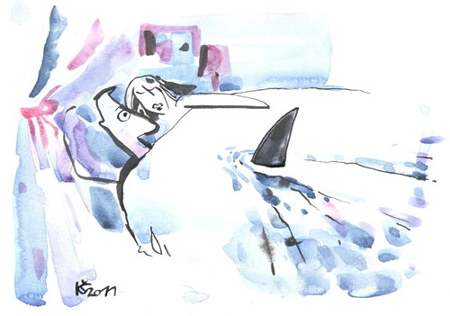 Cartoon: DREAM (medium) by Kestutis tagged shark,dream,sleep,man,woman,bed