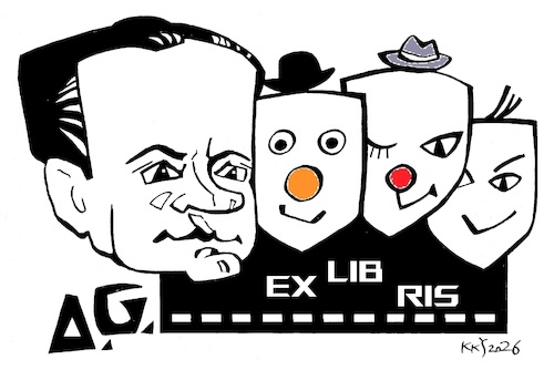 Cartoon: Exlibris. A. Gricius (medium) by Kestutis tagged exlibris,art,kunst,humorous,book,kestutis,lithuania,writer,journalist