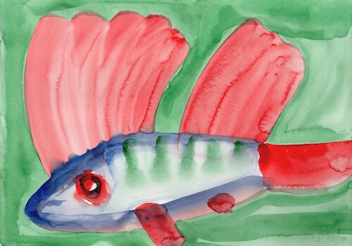 Cartoon: Fish and seal (medium) by Kestutis tagged fish,seal,dada,watercolor,art,kunst,kestutis,lithuania
