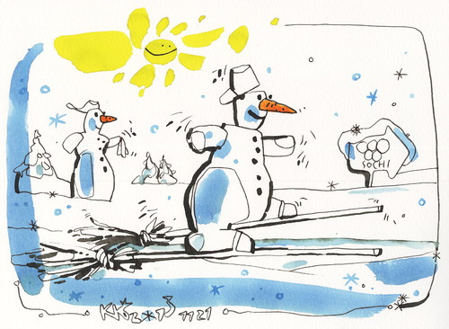 Cartoon: Good luck! (medium) by Kestutis tagged good,luck,winter,sports,skiing,sochi,2014,olympic,games,kestutis,lithuania,snowman