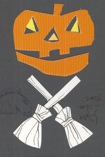 Cartoon: Halloween Postcard (medium) by Kestutis tagged halloween,postcard,pumpkin,pirate,broom,kestutis,lithuania,dada