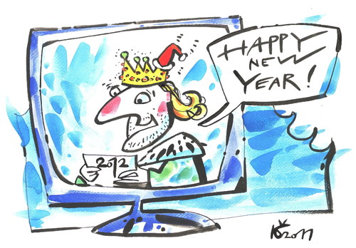 Cartoon: KING GREETING (medium) by Kestutis tagged king,tv,greeting,speech,happy,new,year