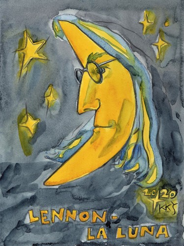 Cartoon: LENNON - LA LUNA (medium) by Kestutis tagged john,lennon,moon,luna,kestutis,lithuania,singer,beatles,musician