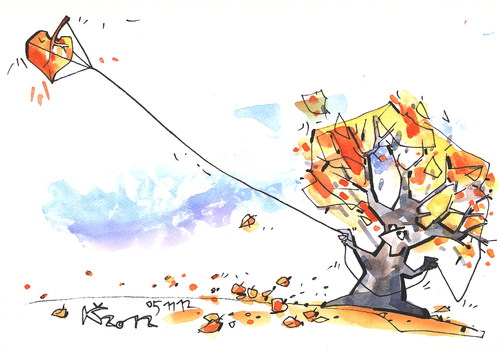 Cartoon: NOSTALGIA (medium) by Kestutis tagged drachen,kite,summer,lithuania,siaulytis,kestutis,autumn,herbst,nostalgia,baum,sommer,tree
