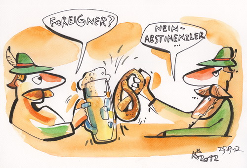 Cartoon: OKTOBERFEST - 4. ALIEN (medium) by Kestutis tagged oktoberfest,alien,foreigner,abstinent,kestutis,siaulytis,lithuania,adventure,bier,beer