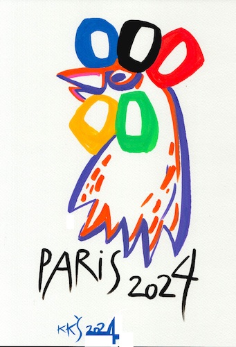 Cartoon: Olympic Games 2024 (medium) by Kestutis tagged olympic,games,rings,kestutis,lithuania,paris,france,rooster,2024,sport
