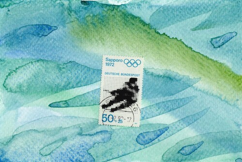 Cartoon: Pair dancing on ice (medium) by Kestutis tagged pair,dancing,briefmarke,ice,man,woman,dada,postcard,kestutis,lithuania,winter,sports,olympic,games,milano,cortina,2026