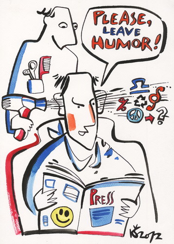 Cartoon: PRESS AND HUMOR (medium) by Kestutis tagged symbol,humor,press,sign,icon,frisiersalon,hairdresser,cartoon,newspaper