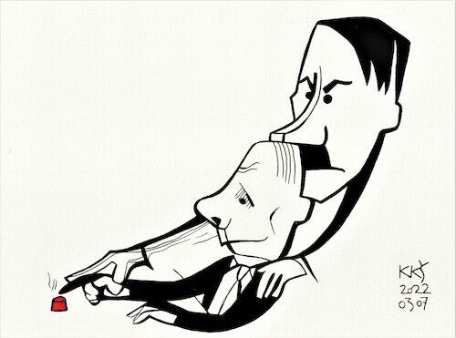 Cartoon: Putins subconscious (medium) by Kestutis tagged putin,war,russia,ukraine,red,hitler,world,nuclear,kestutis,lithuania