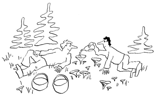 Cartoon: Recreation (medium) by Kestutis tagged mushroom,pilz,nature,kestutis,siaulytis,lithuania,sluota,recreation,forest,wald