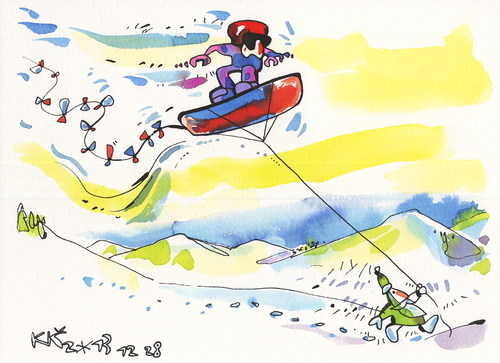 Cartoon: Snowboarding. Dwarf kite (medium) by Kestutis tagged snowboarding,dwarf,kite,snow,mountains,winter,sports,olympic,sochi,2014,kestutis,lithuania