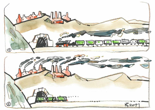 Cartoon: TRAIN HAPPENING (medium) by Kestutis tagged gebirge,mountains,train,happening