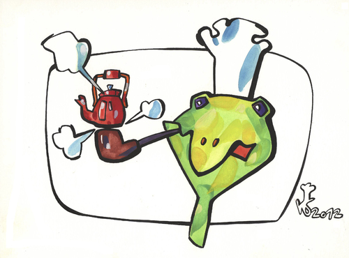 Cartoon: TURTLE - COOK (medium) by Kestutis tagged teapot,pipe,cook,tea,turtle,chef,food,kestutis,siaulytis,lithuania,adventure