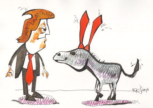 Cartoon: USA debate. Surprise for Trump (medium) by Kestutis tagged usa,debate,surprise,tramp,clinton,kestutis,lithuania,democrats,republicans