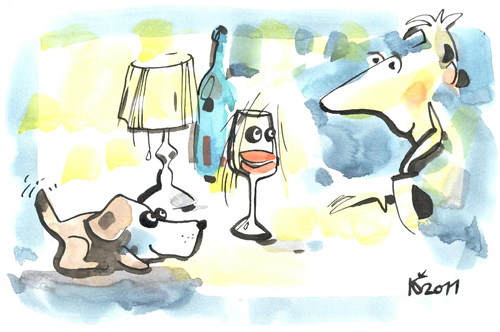 Cartoon: WINE AND NIGHT (medium) by Kestutis tagged trust,hope,reflections,glass,night,wine,novel