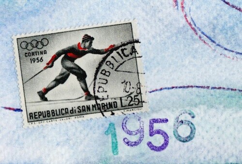 Cartoon: Winter Olympics. Cortina (medium) by Kestutis tagged winter,olympic,milan,voyage,travel,kestutis,lithuania,dada,postcard,briefmarke,cortina