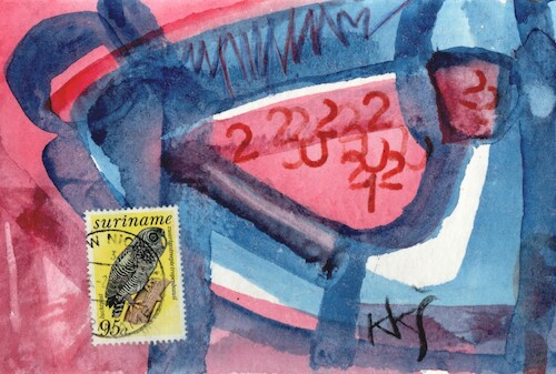 Cartoon: Bird is a mysterious work of art (medium) by Kestutis tagged bird,mysterious,work,art,dada,postcard,philately,kestutis,lithuania