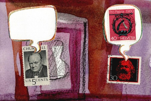 Cartoon: Dreamers (medium) by Kestutis tagged dreamer,art,kunst,marx,churchill,dada,postcard,kestutis,lithuania