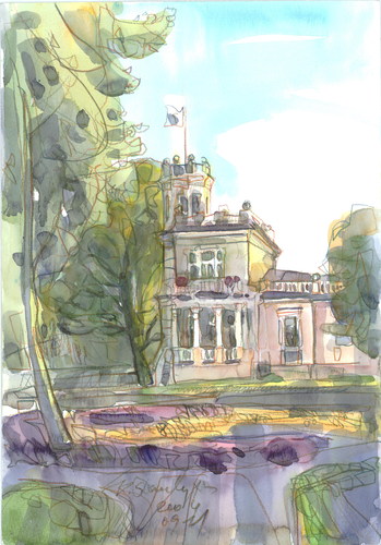 Cartoon: DRUSKININKAI RESORT. LITHUANIA (medium) by Kestutis tagged summer,druskininkai,lithuania,kestutis,museum,artist,watercolor,sketch,resort,river,skulpture