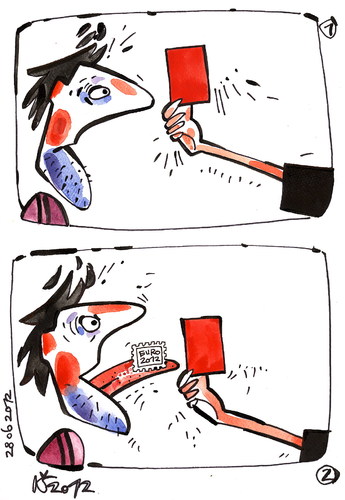 Cartoon: FOOTBALL. RED CARD (medium) by Kestutis tagged 2012,euro,referee,fussball,stamp,postage,soccer,briefmarke,football,card,red,postcard,sport