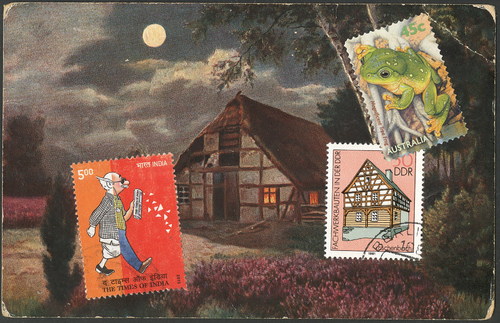 Cartoon: Full Moon. Walk in the moonlight (medium) by Kestutis tagged dada,postcard,kestutis,lithuania,moon,postage,stamps,comic